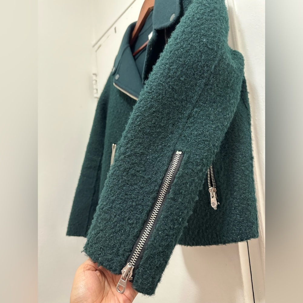 Sandro Paris Wool Moto Green Jacket Coat - Picture 15 of 16